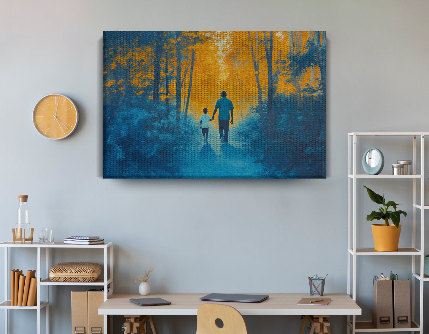 Black Father and Child Blue Forest Black family wall art view 18