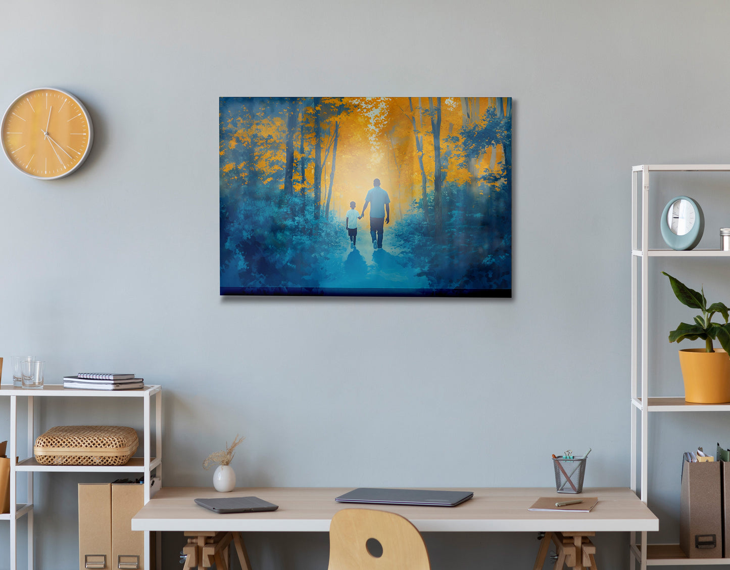 Black Father and Child Blue Forest Black family wall art view 24