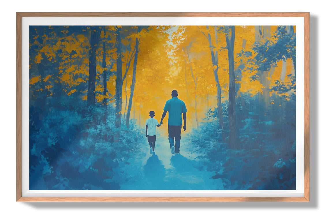 Black Father and Child Blue Forest Black family wall art view 79
