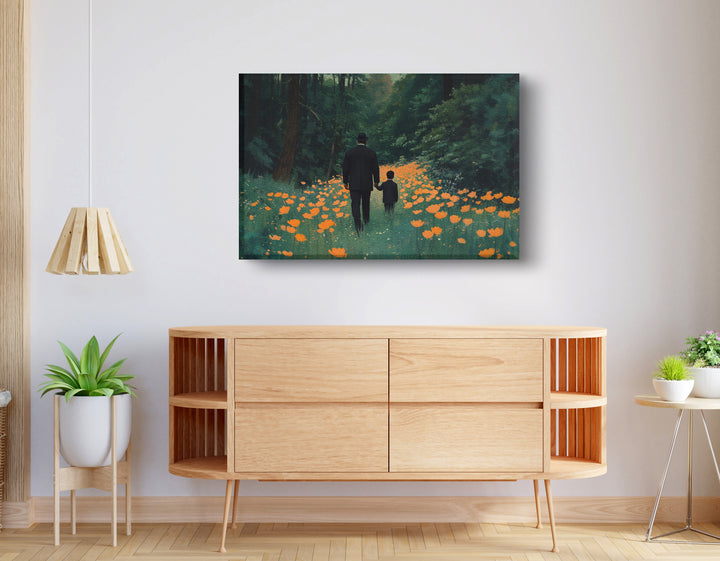 Black Father and Child Flower Field Wall Art