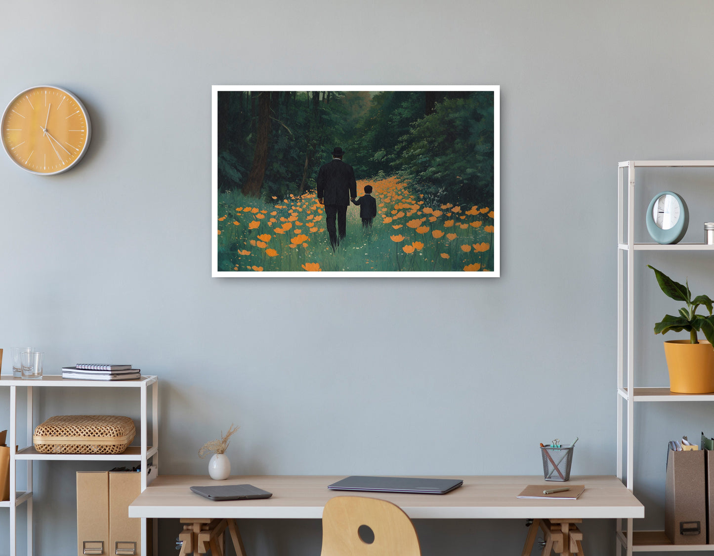 Black Father and Child Flower Field Black family wall art print view