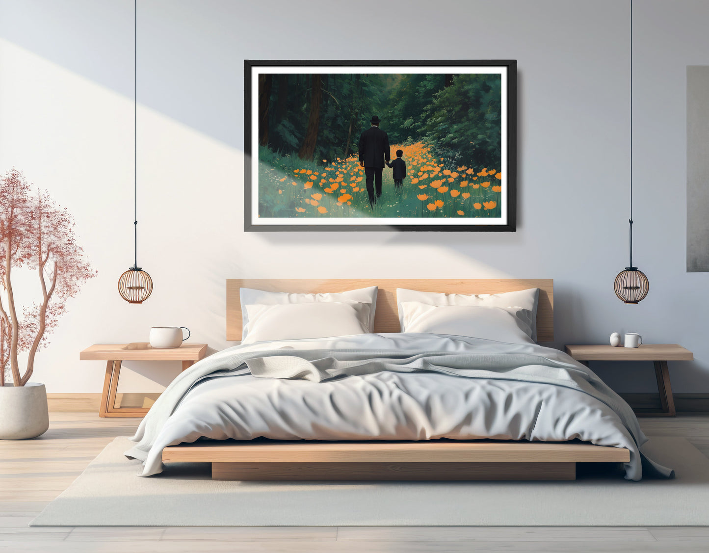 Black Father and Child Flower Field Black family wall art view 69