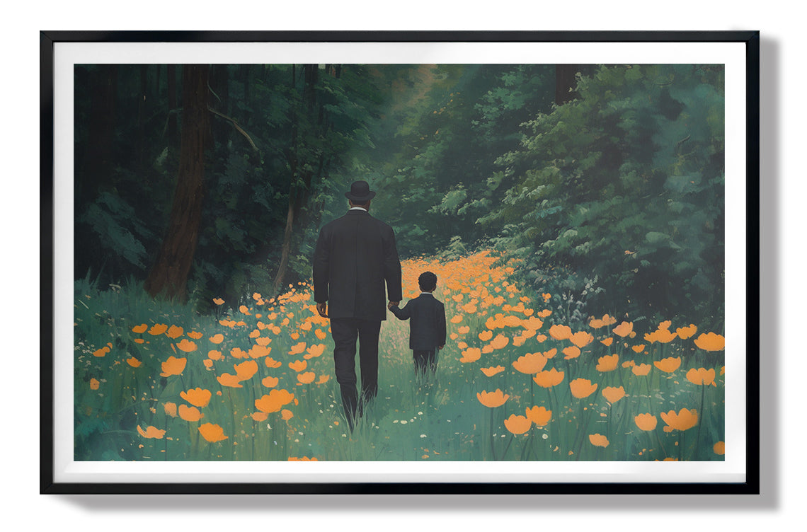 Black Father and Child Flower Field Black family wall art view 67
