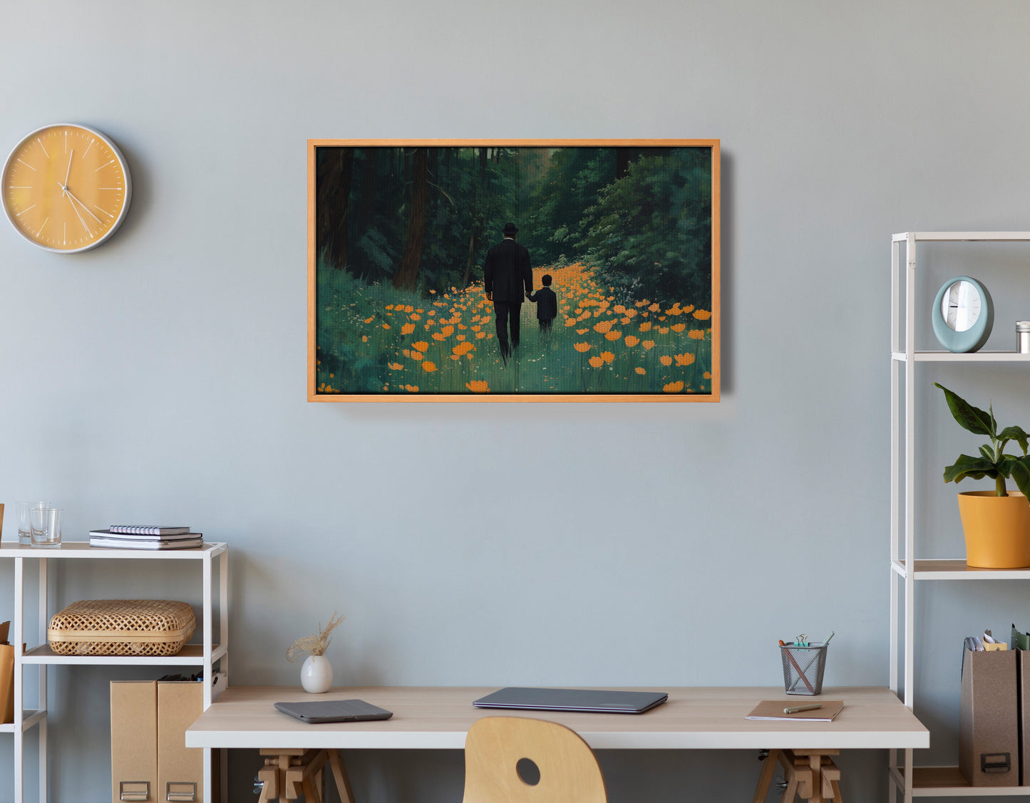 Black Father and Child Flower Field Black family wall art view 48