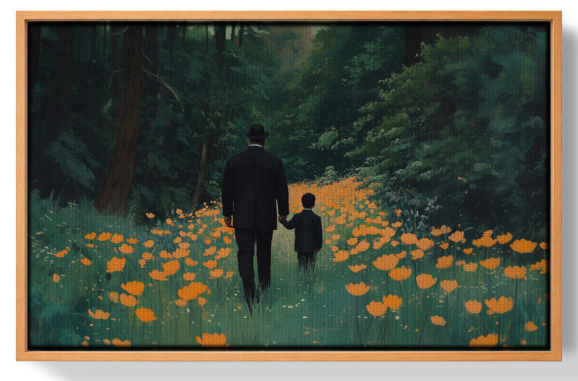 Black Father and Child Flower Field Black family wall art view 43