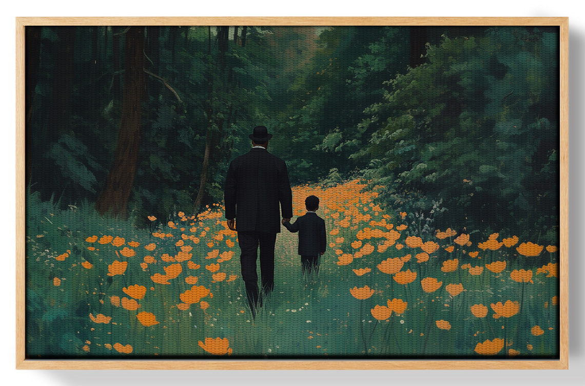 Black Father and Child Flower Field Black family wall art view 49