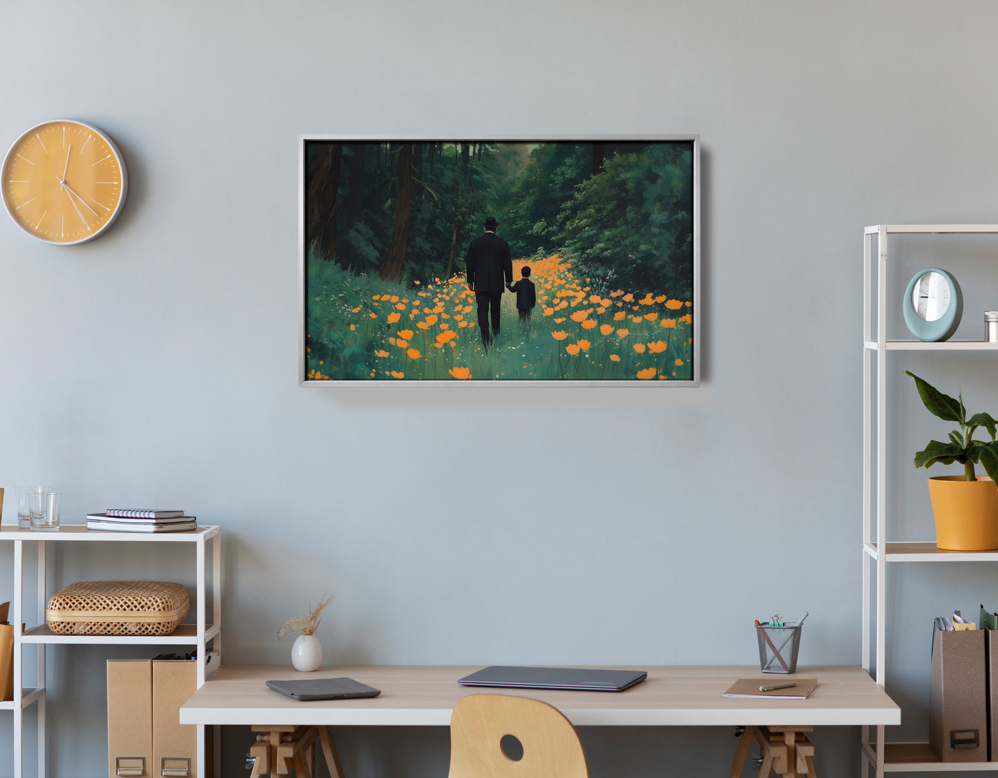 Black Father and Child Flower Field Black family wall art view 60