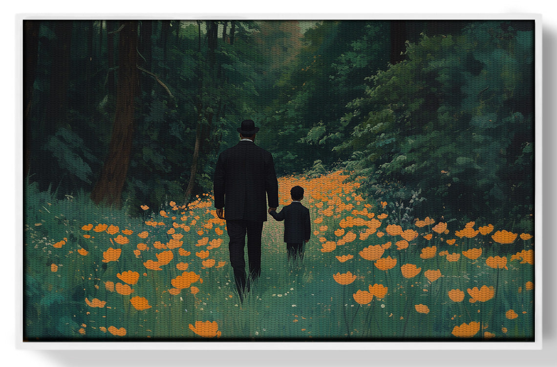 Black Father and Child Flower Field Black family wall art view 61