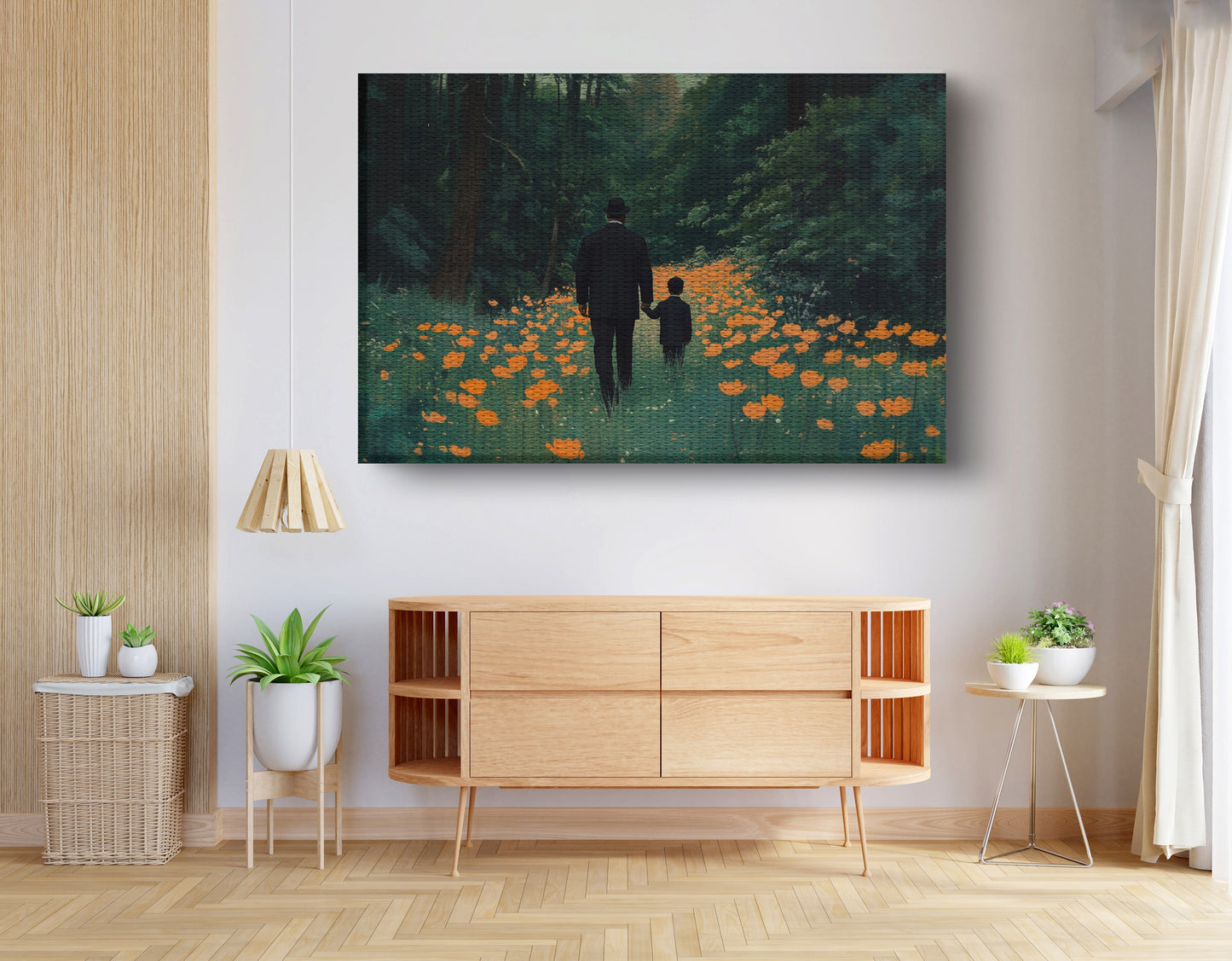 Black Father and Child Flower Field Black family wall art view 14