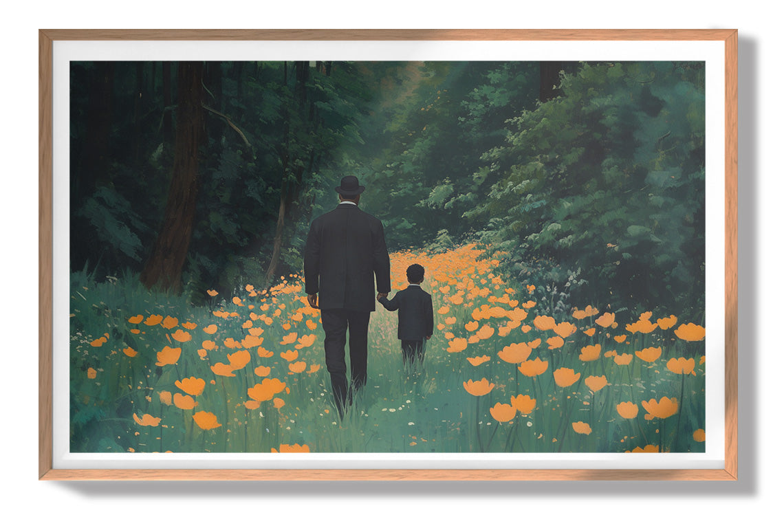 Black Father and Child Flower Field Black family wall art view 79