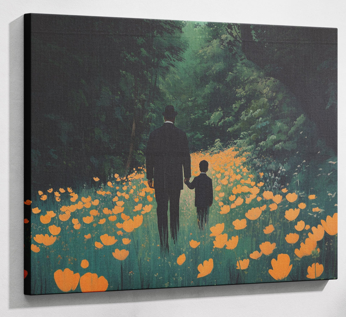 Black Father and Child Floral Path Wall Art