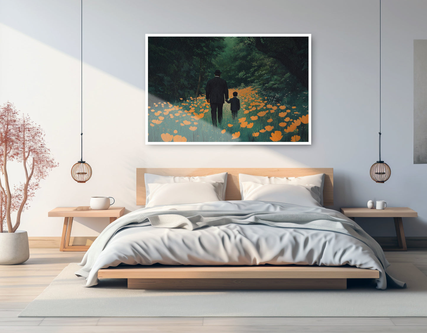 Black Father and Child Floral Path Black family wall art artwork view