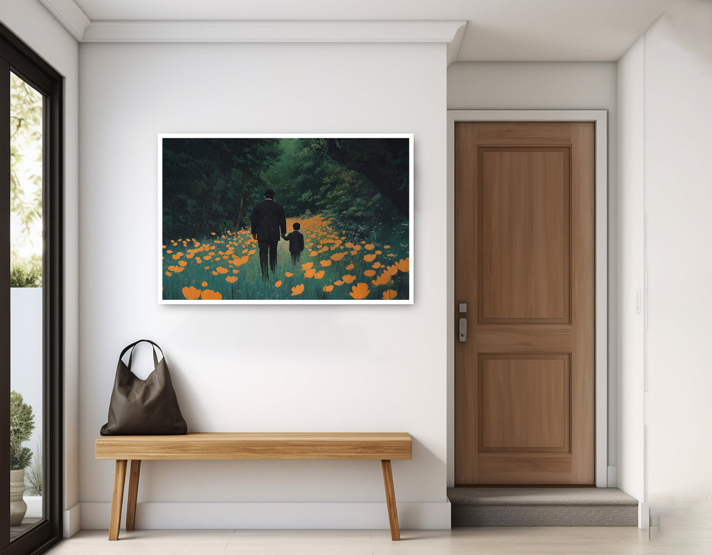 Black Father and Child Floral Path Black family wall art home decor view