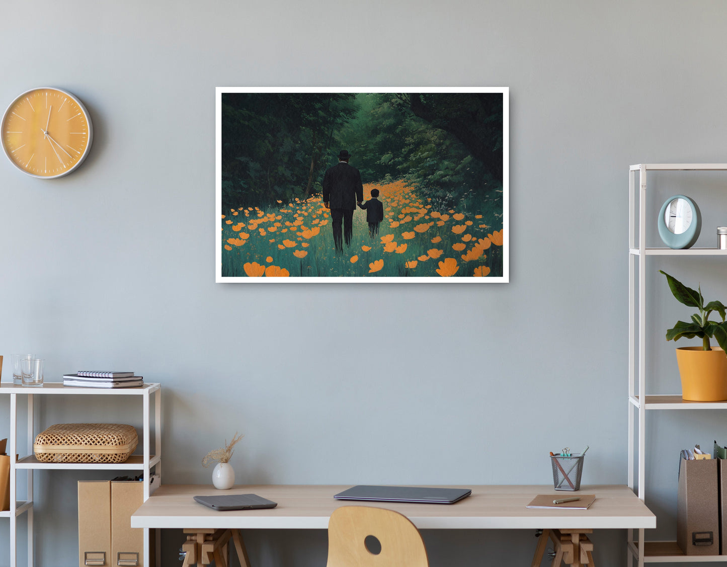 Black Father and Child Floral Path Black family wall art print view