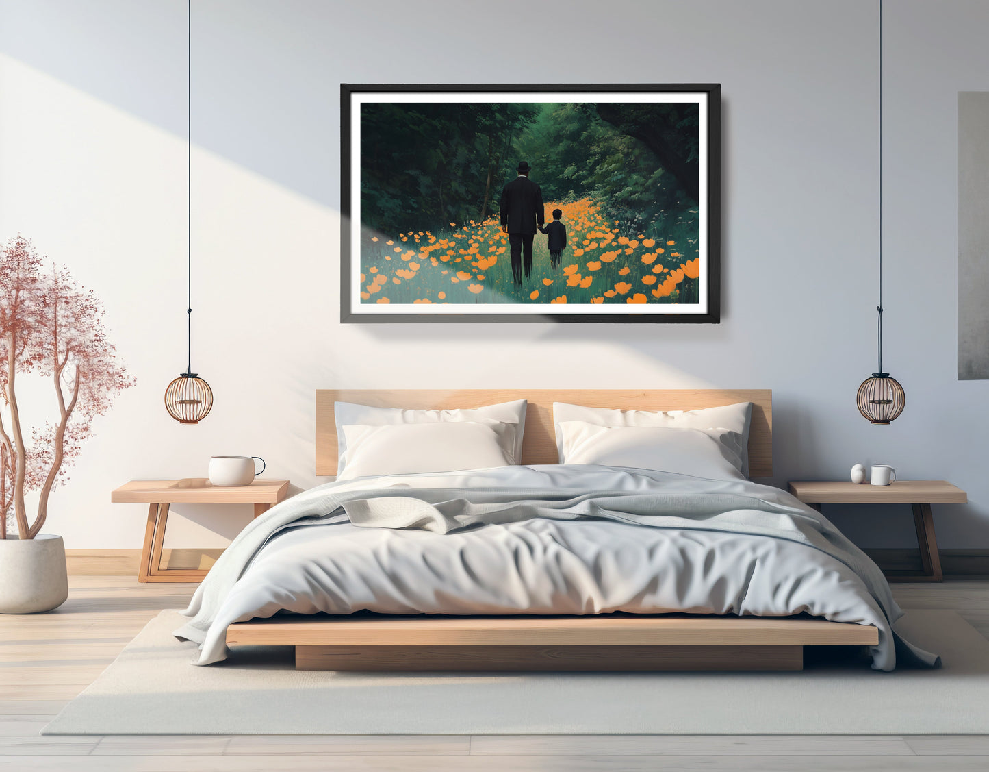 Black Father and Child Floral Path Black family wall art view 69