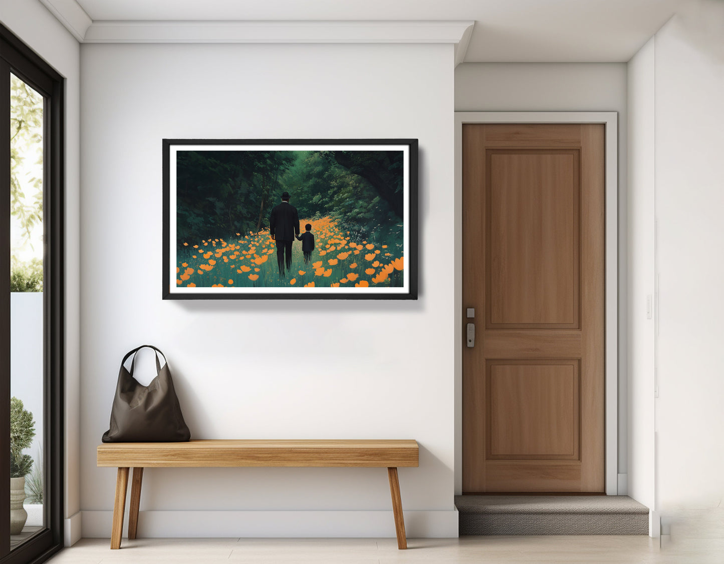 Black Father and Child Floral Path Black family wall art view 71