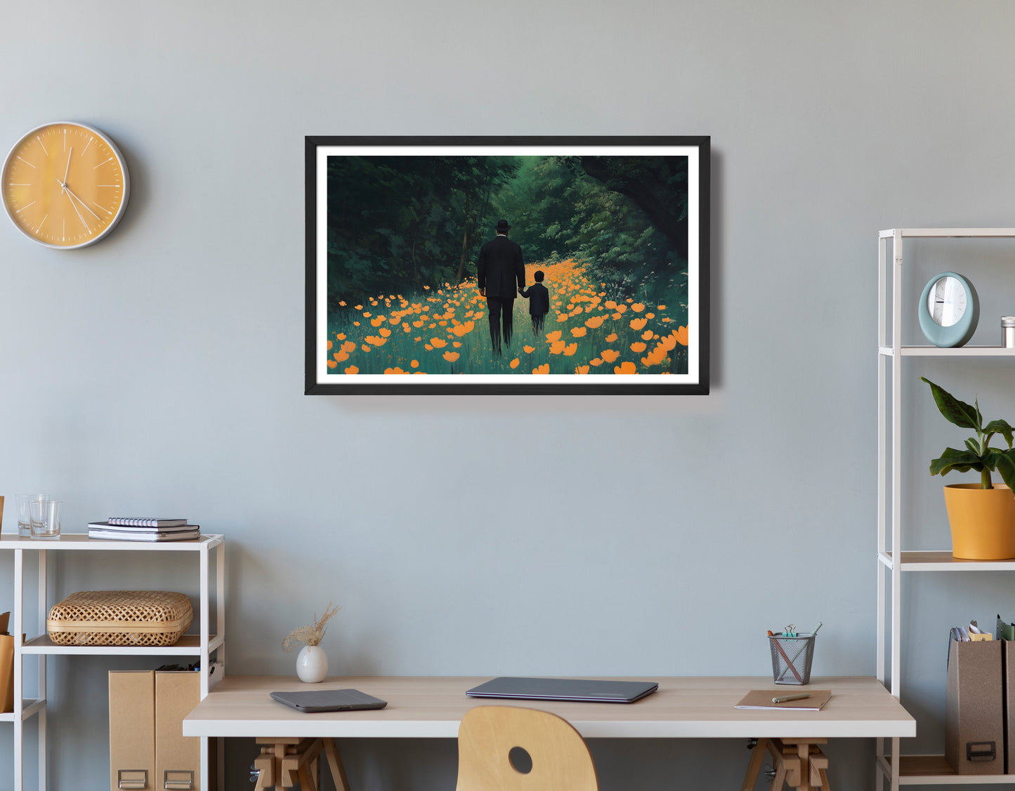 Black Father and Child Floral Path Black family wall art view 72