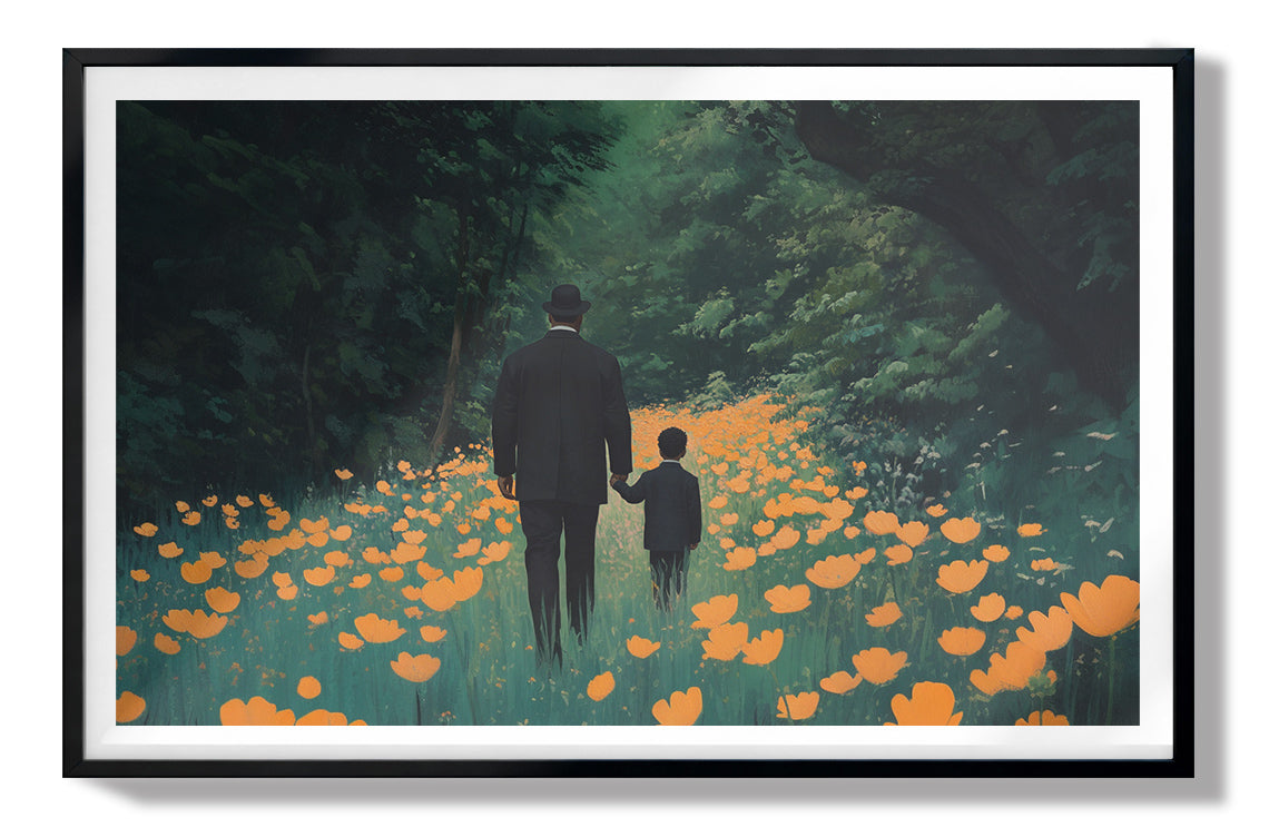 Black Father and Child Floral Path Black family wall art view 67