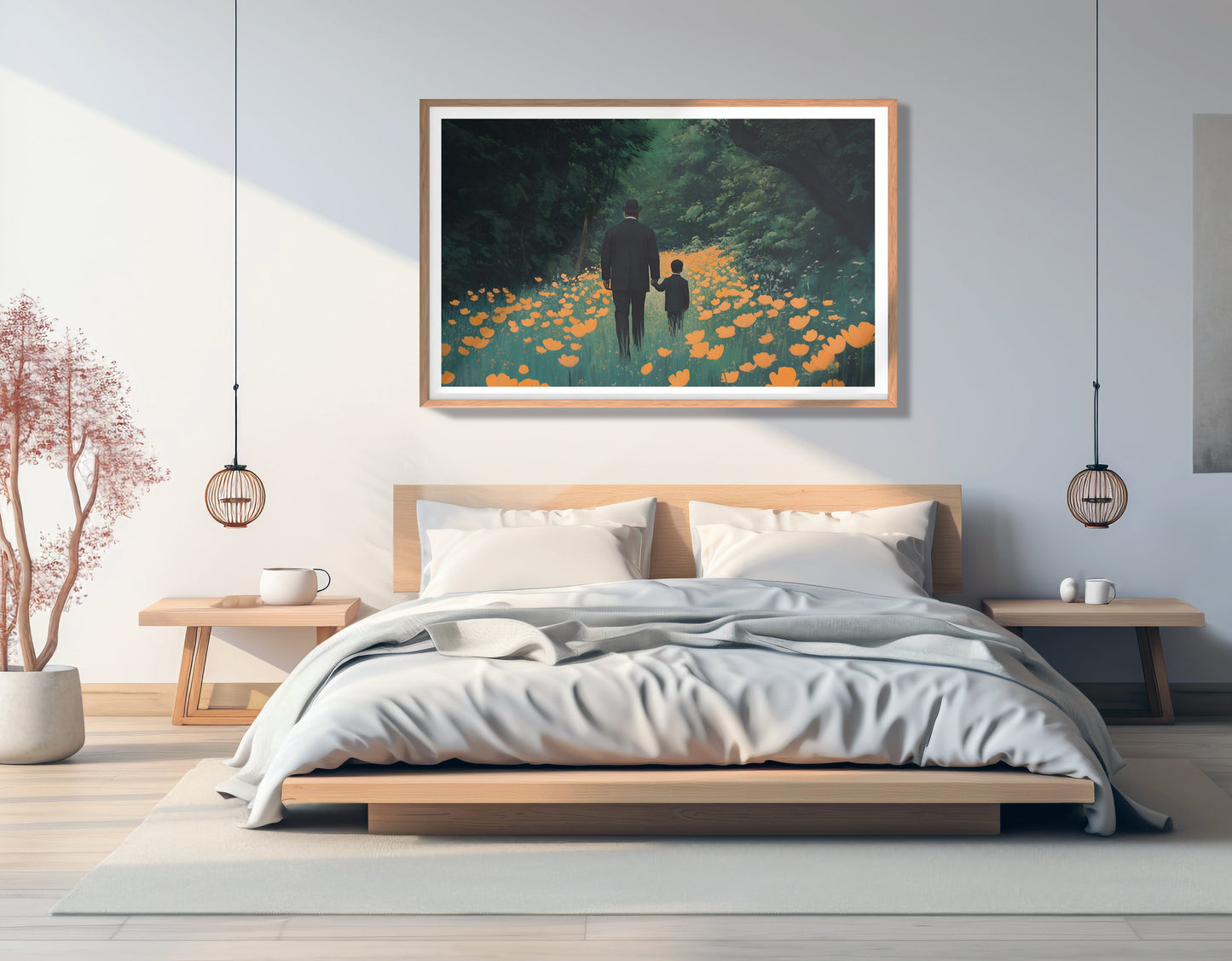 Black Father and Child Floral Path Black family wall art view 81