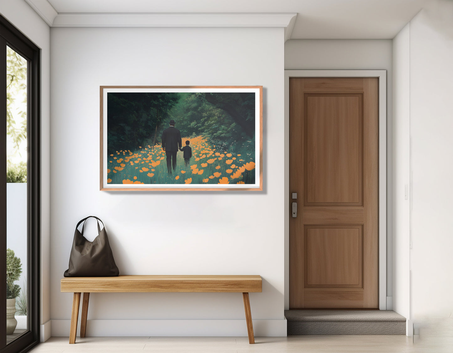 Black Father and Child Floral Path Black family wall art view 83