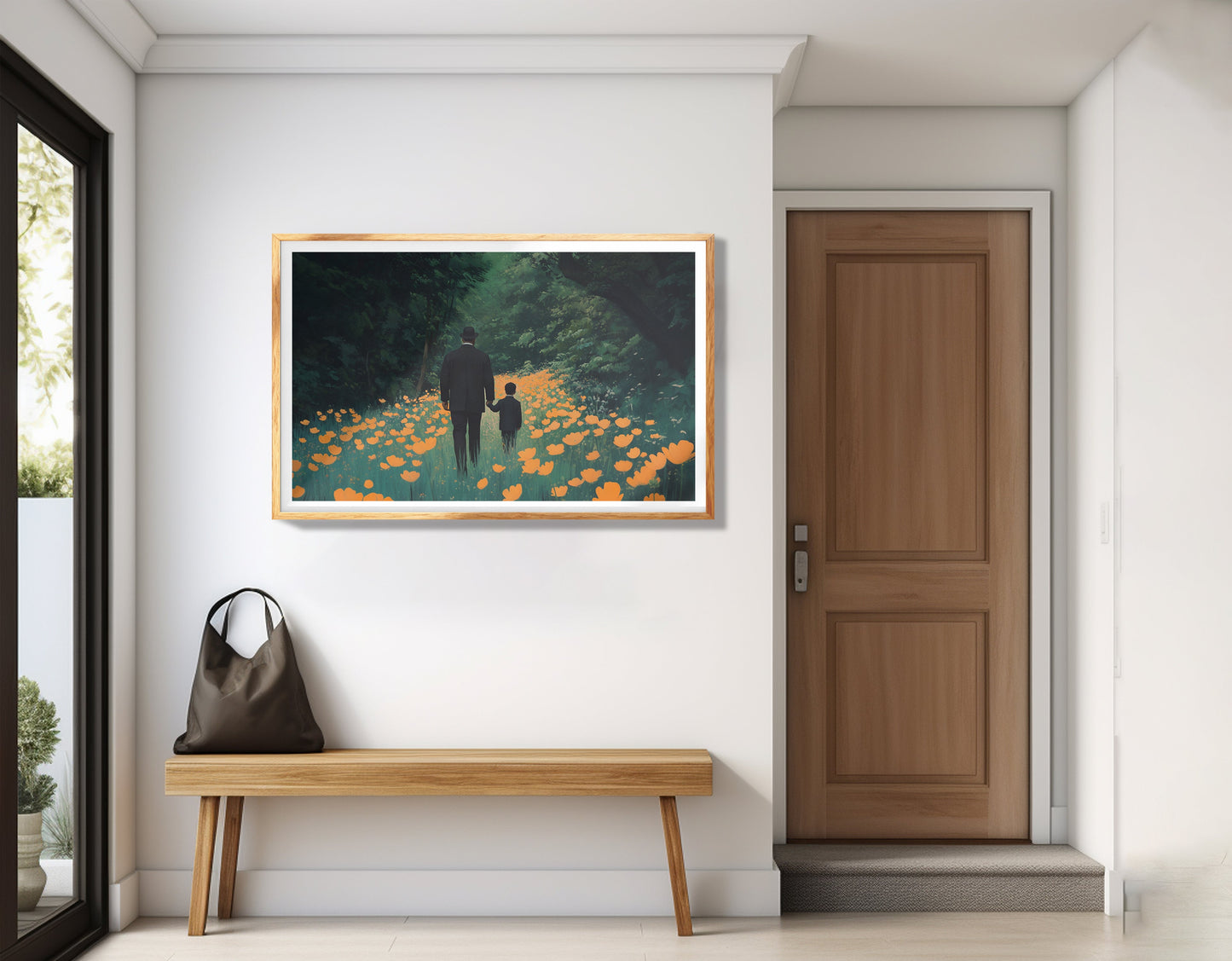 Black Father and Child Floral Path Black family wall art view 77