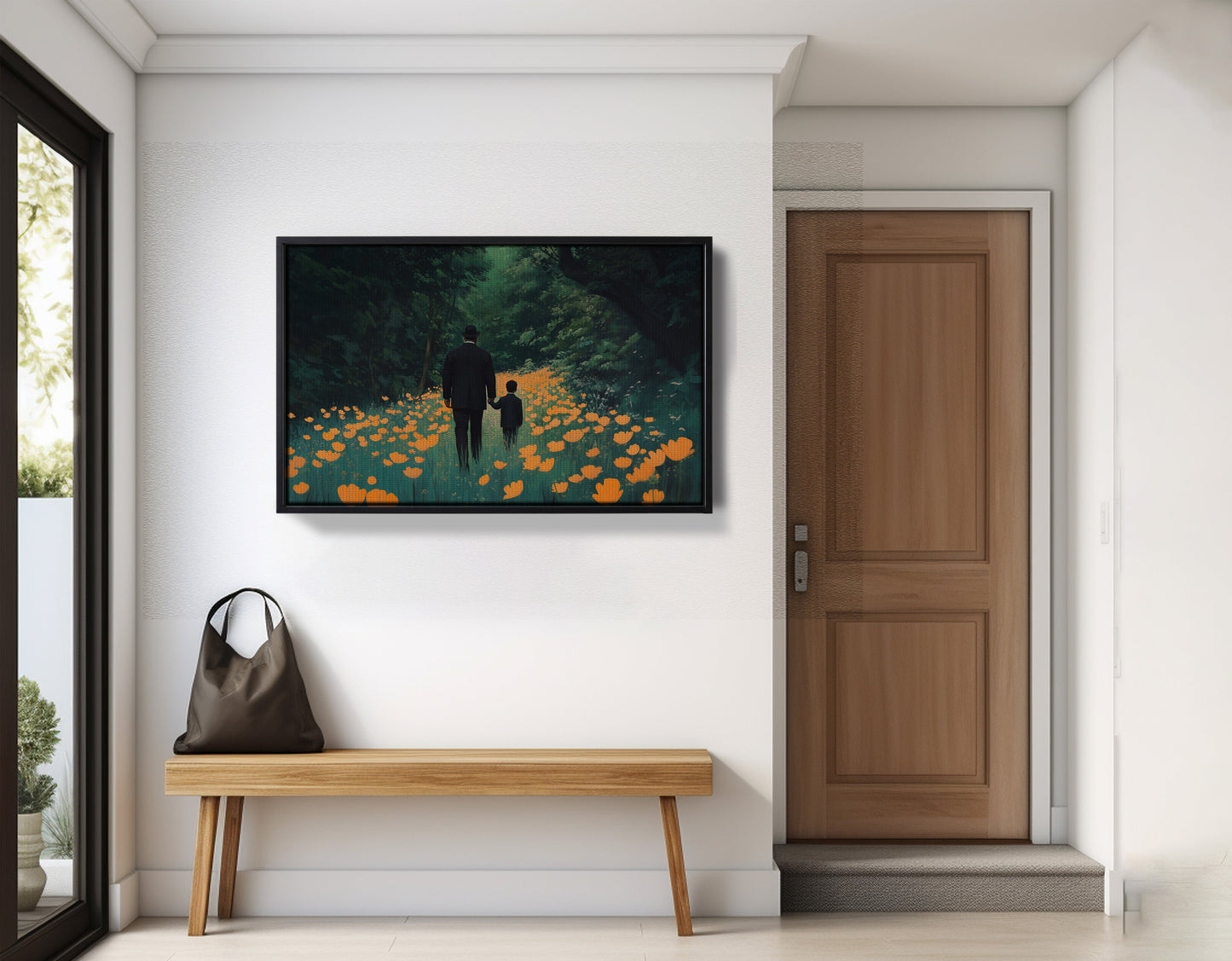 Black Father and Child Floral Path Black family wall art view 29