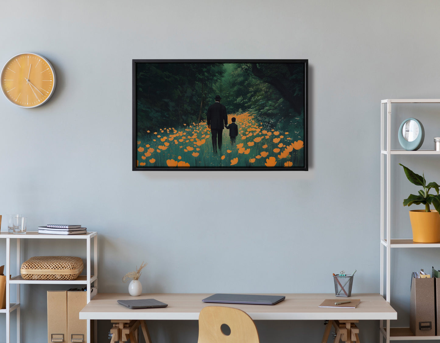 Black Father and Child Floral Path Black family wall art view 30