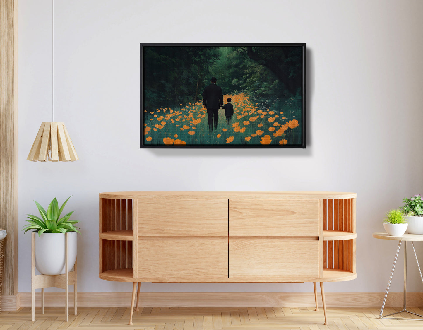 Black Father and Child Floral Path Black family wall art view 26