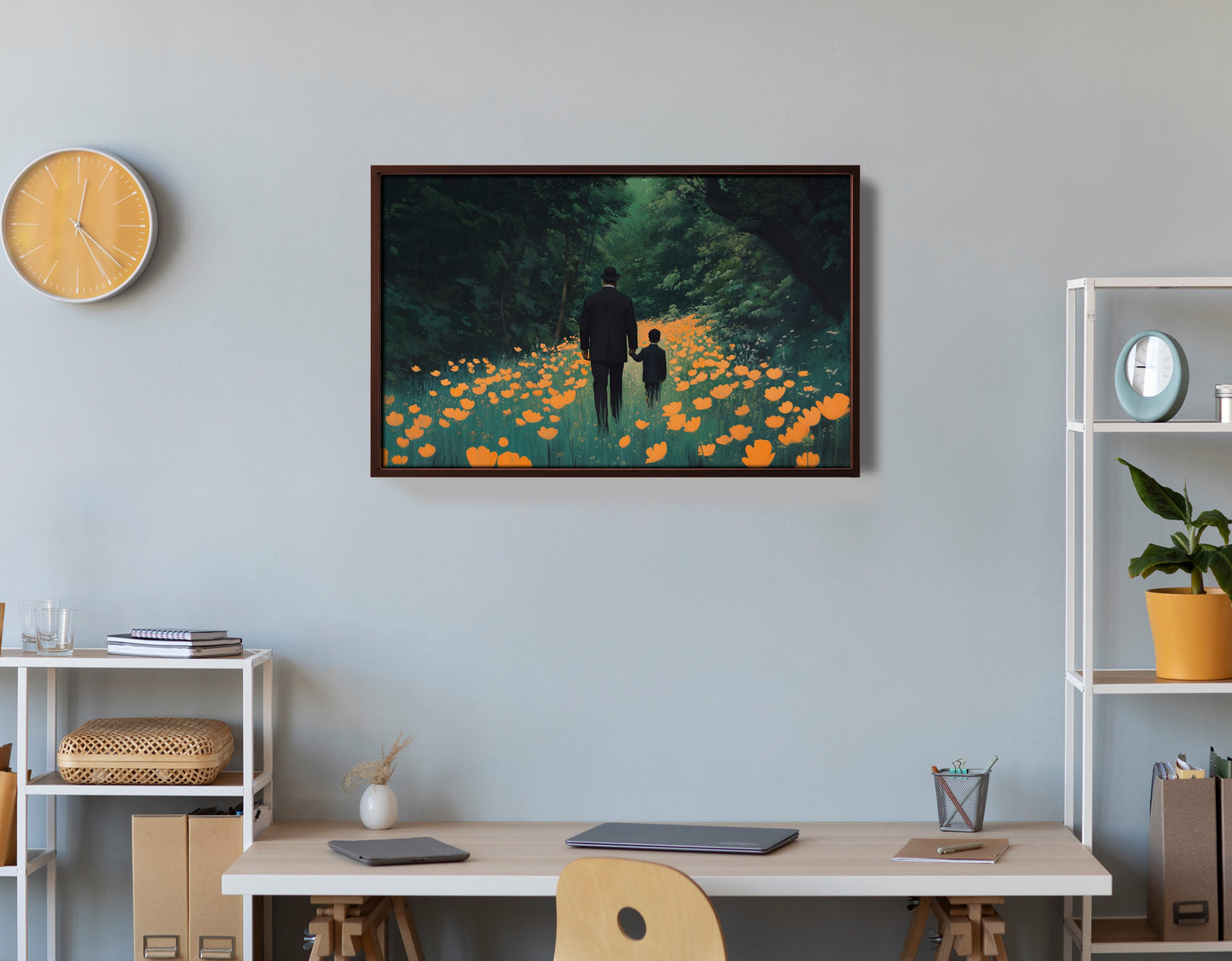 Black Father and Child Floral Path Black family wall art view 36