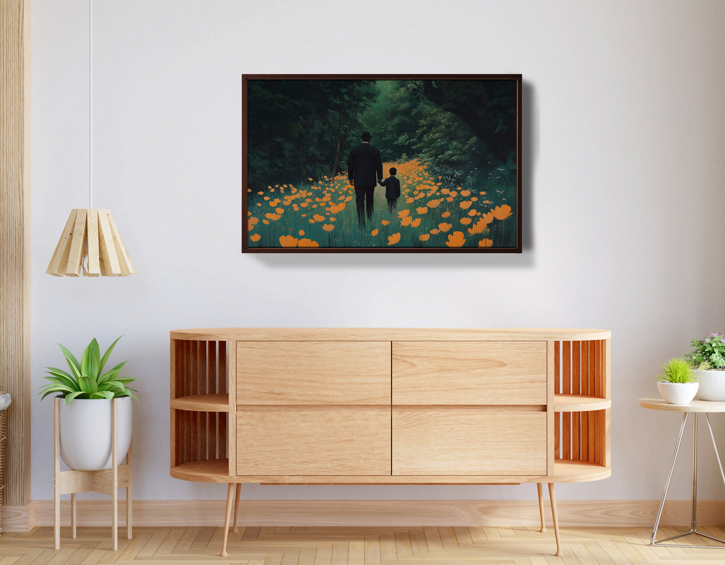 Black Father and Child Floral Path Black family wall art view 32
