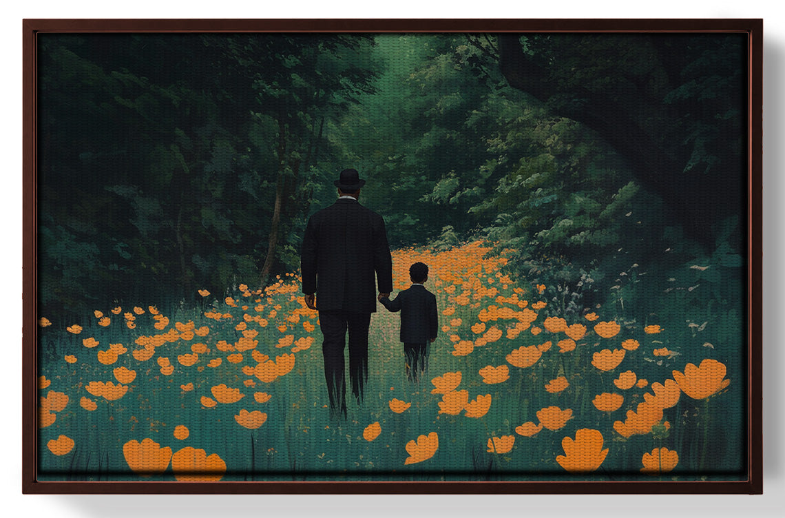 Black Father and Child Floral Path Black family wall art view 31