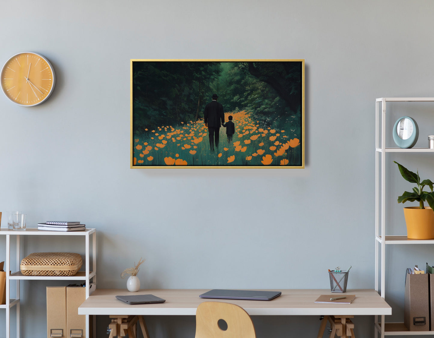Black Father and Child Floral Path Black family wall art view 42