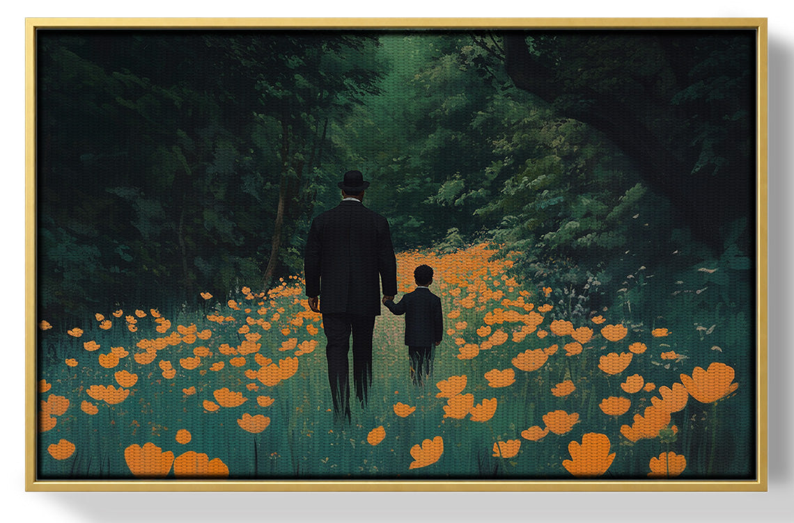 Black Father and Child Floral Path Black family wall art view 37