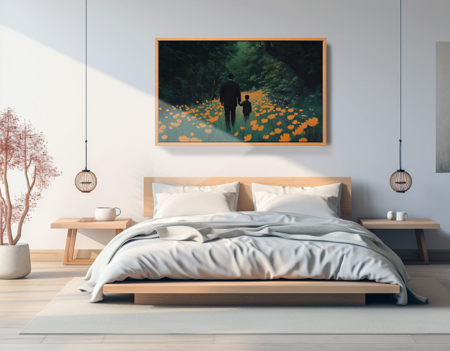 Black Father and Child Floral Path Black family wall art view 45