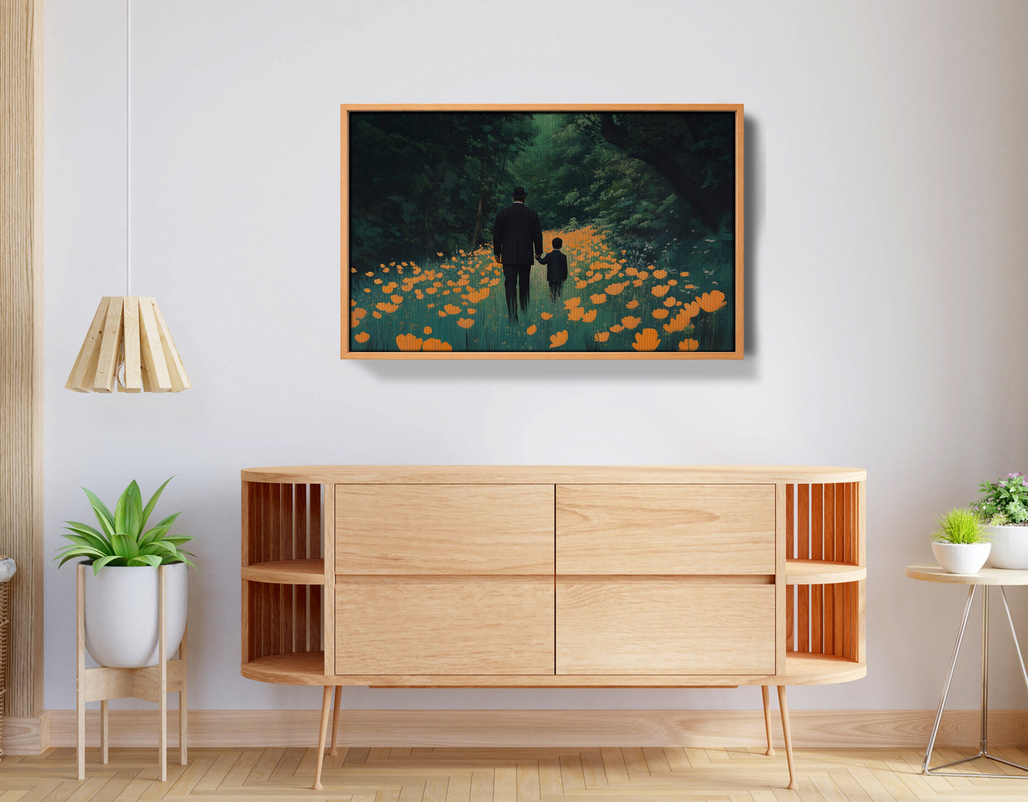 Black Father and Child Floral Path Black family wall art view 44