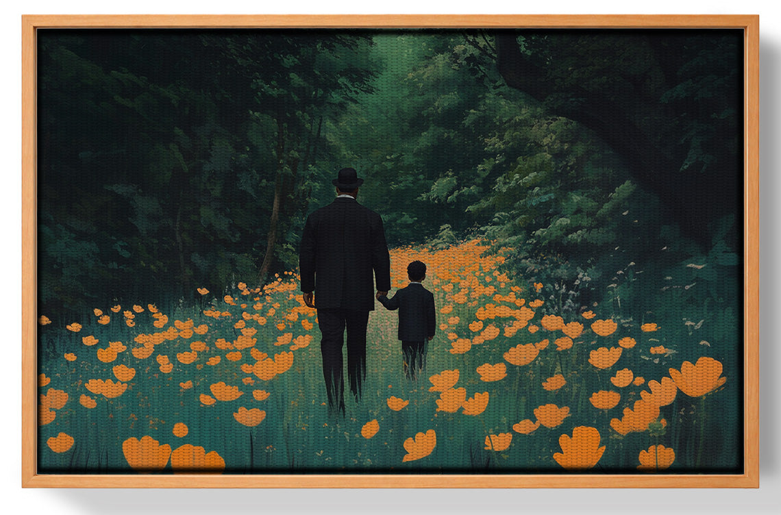 Black Father and Child Floral Path Black family wall art view 43