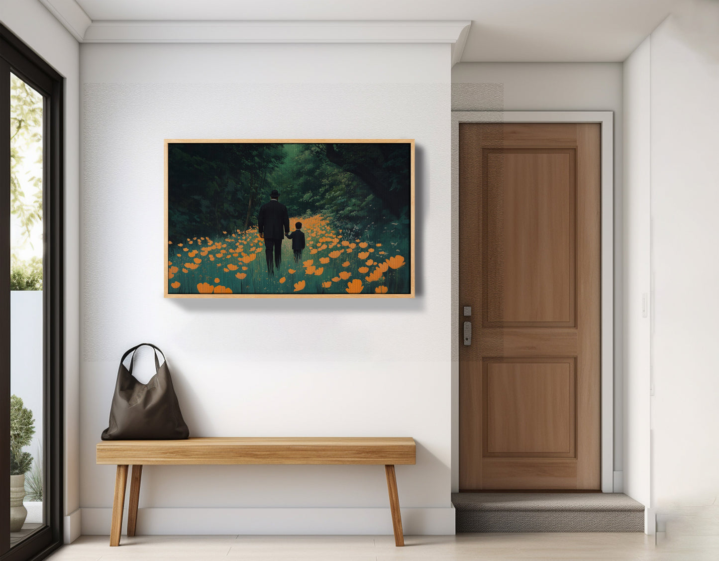 Black Father and Child Floral Path Black family wall art view 53