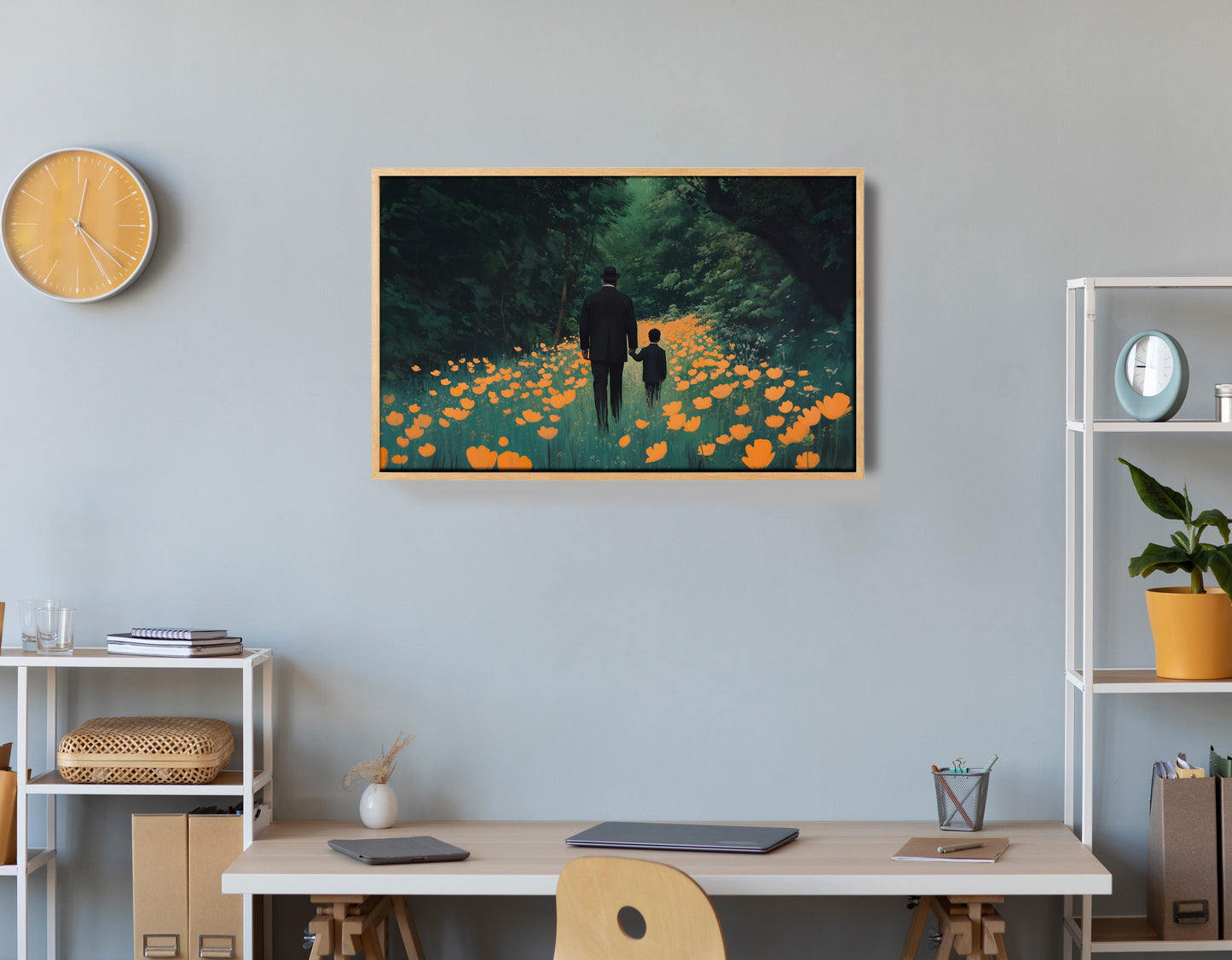 Black Father and Child Floral Path Black family wall art view 54