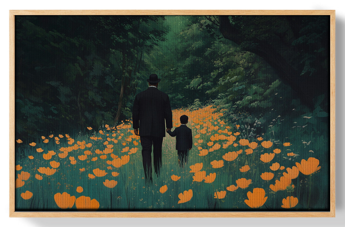 Black Father and Child Floral Path Black family wall art view 49