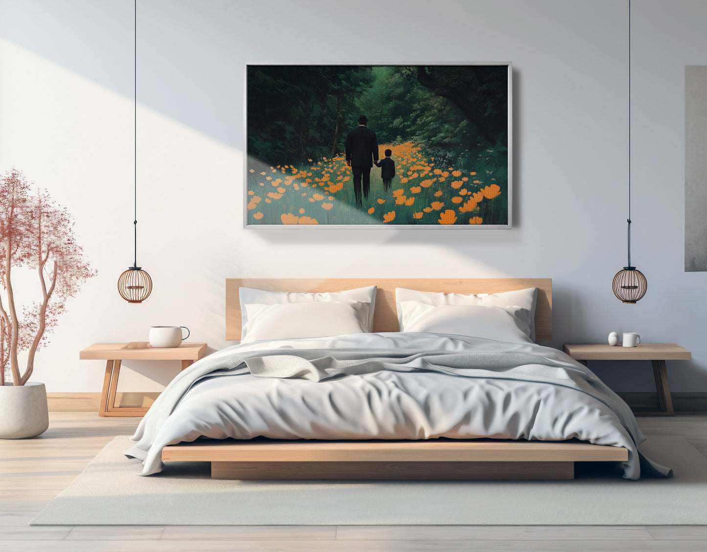 Black Father and Child Floral Path Black family wall art view 57