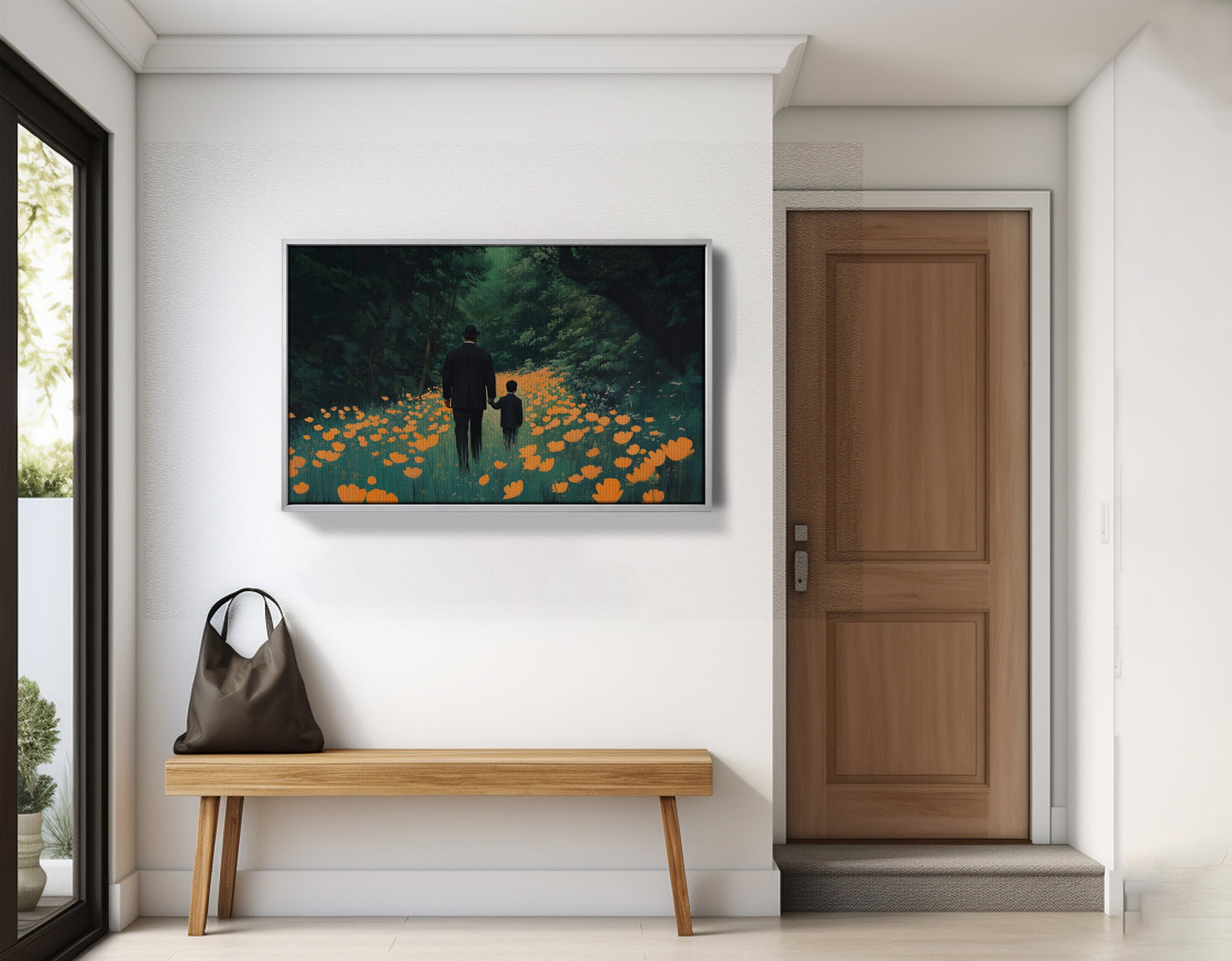 Black Father and Child Floral Path Black family wall art view 59