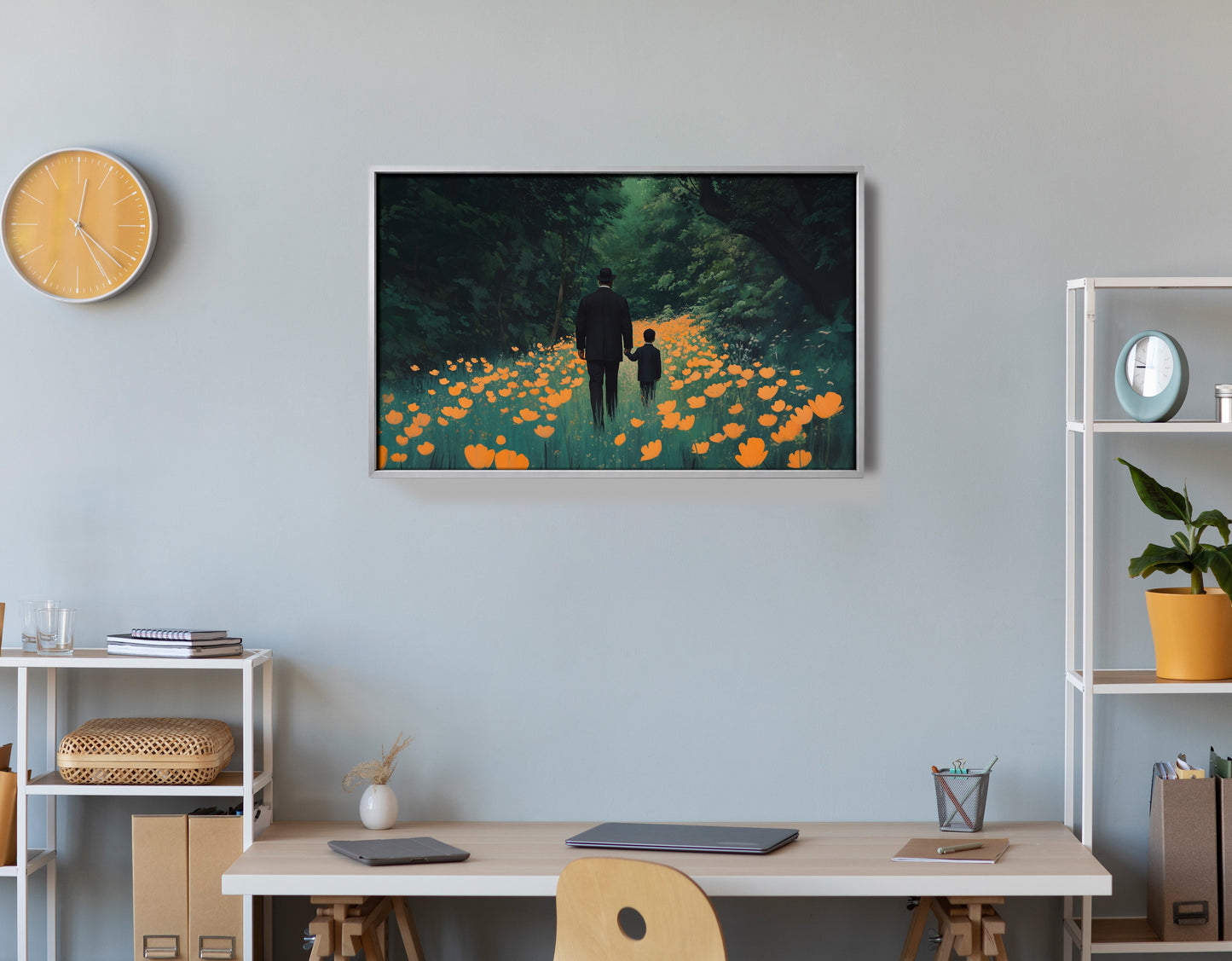 Black Father and Child Floral Path Black family wall art view 60