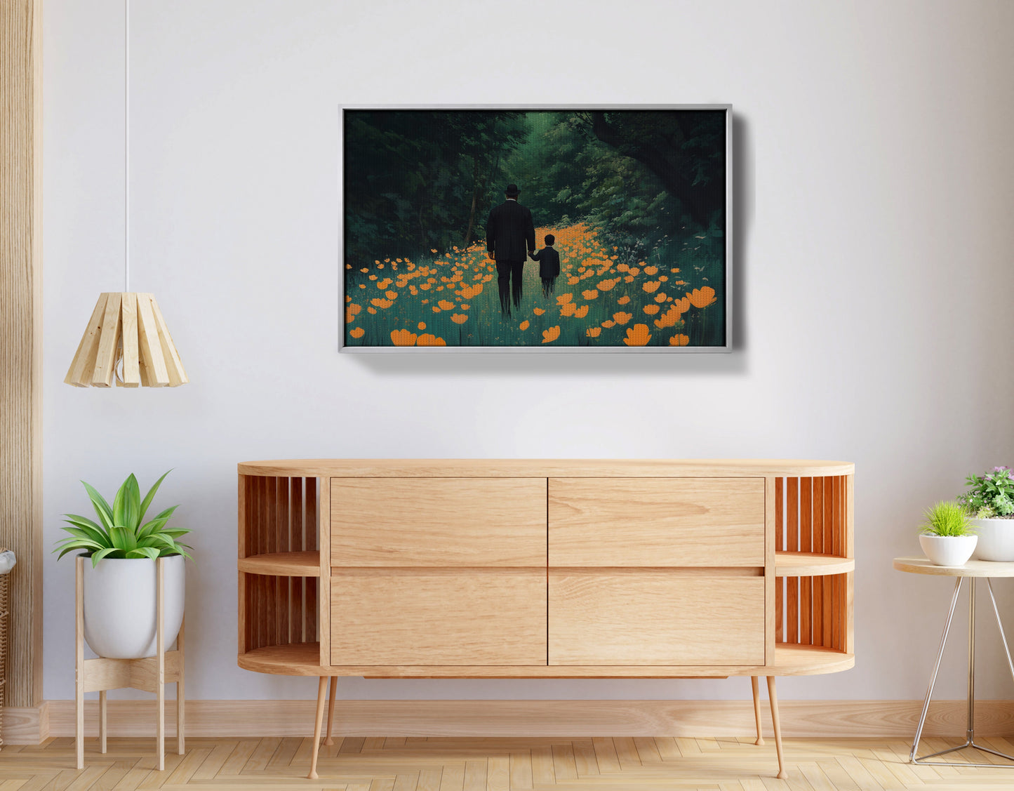 Black Father and Child Floral Path Black family wall art view 56