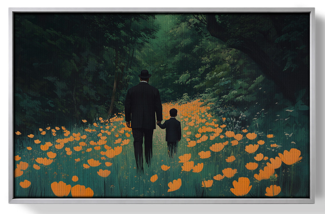 Black Father and Child Floral Path Black family wall art view 55