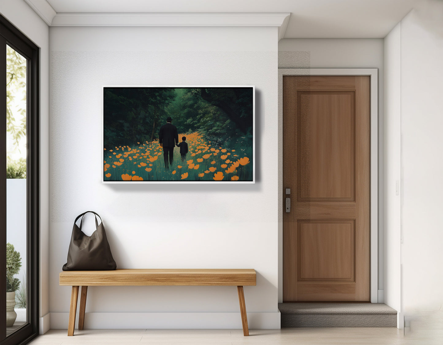 Black Father and Child Floral Path Black family wall art view 65