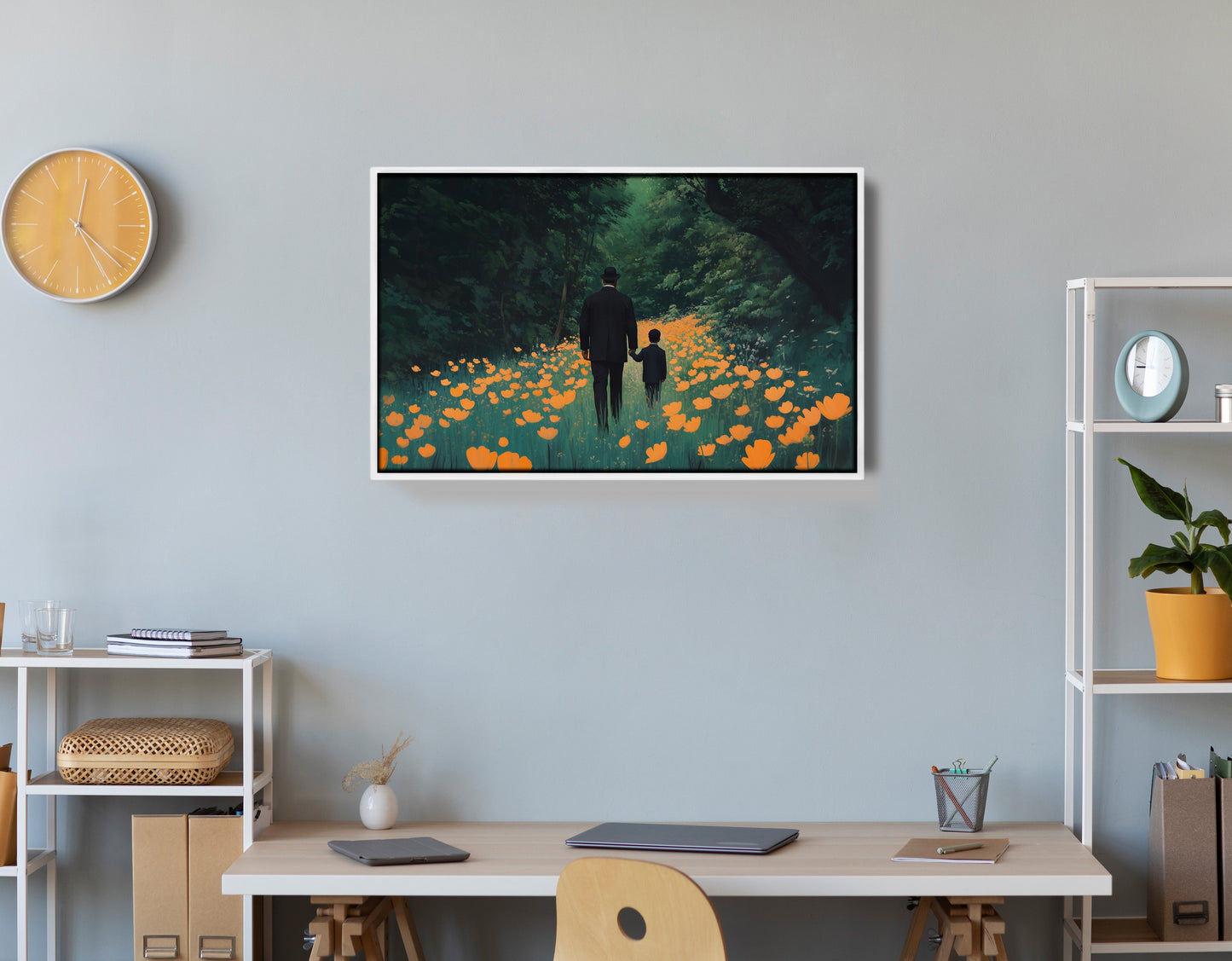 Black Father and Child Floral Path Black family wall art view 66