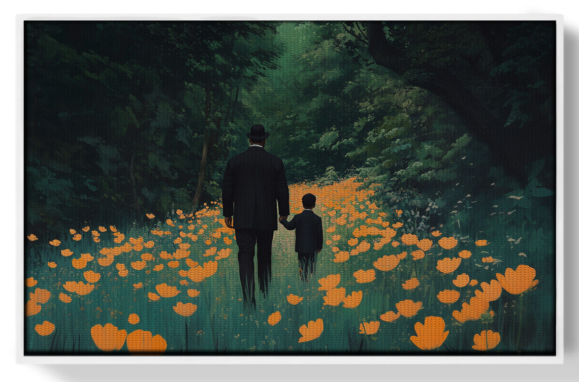 Black Father and Child Floral Path Black family wall art view 61