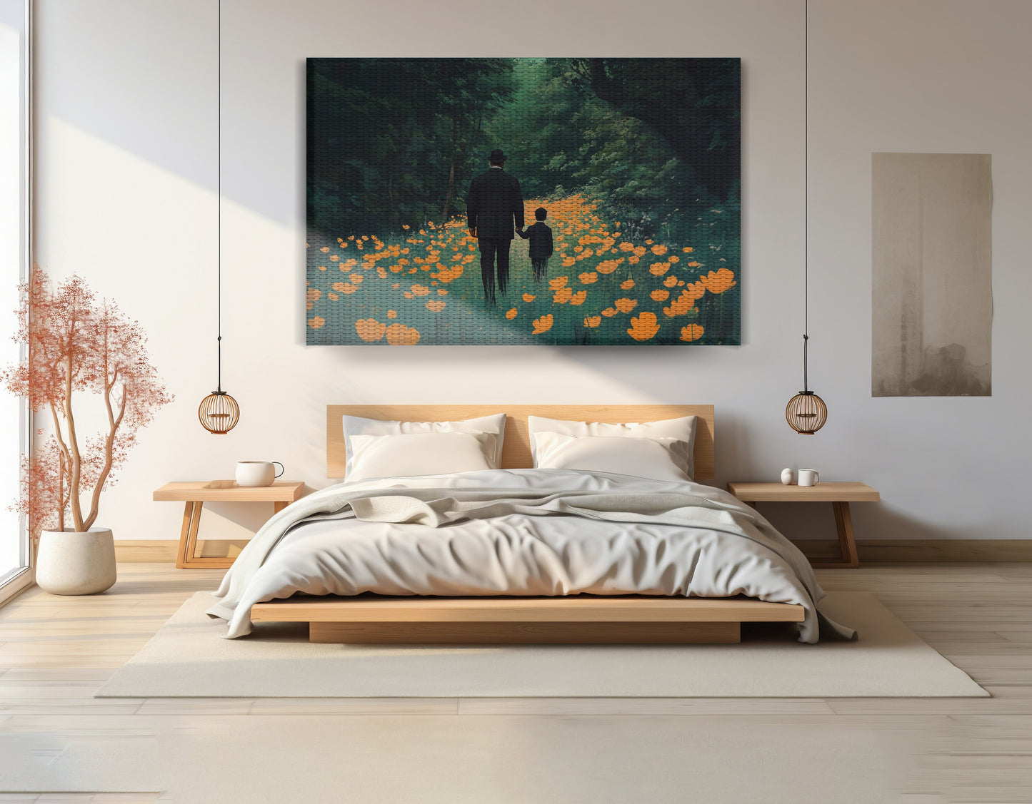 Black Father and Child Floral Path Black family wall art view 15