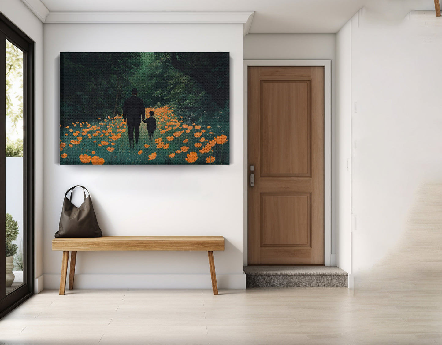 Black Father and Child Floral Path Black family wall art view 17