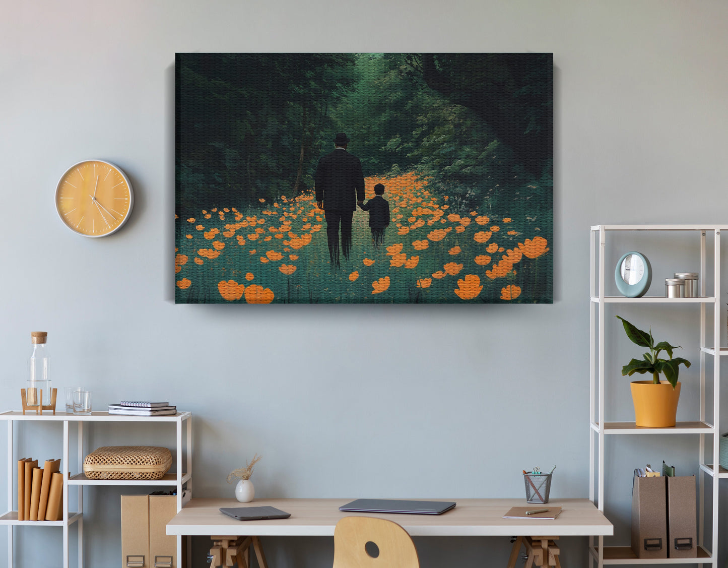 Black Father and Child Floral Path Black family wall art view 18